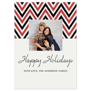 Red Chevron Holiday Christmas Photo Flat Cards by designsbyallyson