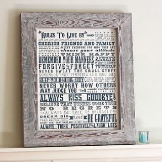 'rules to live by' reclaimed framed canvas by more than words 'typographic art'