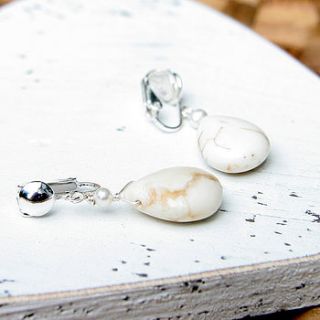howlite and sterling silver clip on earrings by myhartbeading