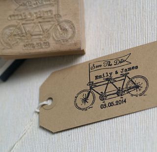 tandem bike save the date rubber stamp by beautiful day