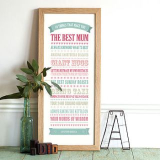personalised '10 things' best mum print by the drifting bear co.