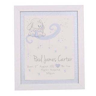 new baby personalised bunny print by dreams to reality design ltd