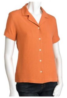 IZOD Women's Washable Silk Camp Shirt, Orange Juice, Large
