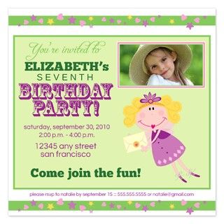 Fancy Fairy Girls Birthday Party Invitation green by thehappypeacock