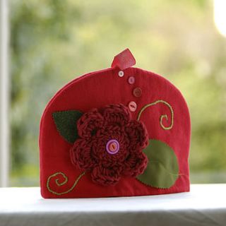 red flower tea cosy by emily brown design