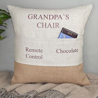 ' grandad's chair ' personalised pocket cushion by rustic country crafts
