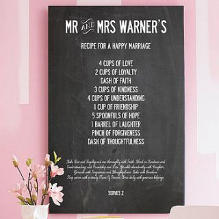 personalised name wedding recipe print by i love art london