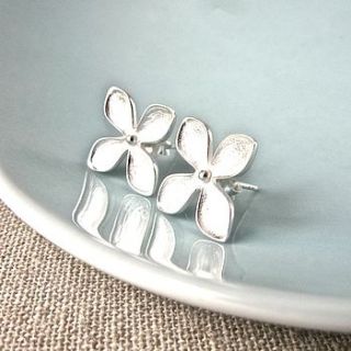 silver petal stud earrings by gama