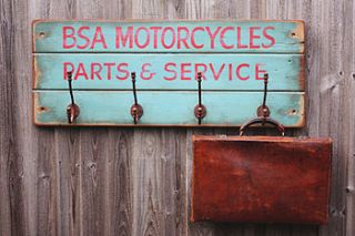 vintage style 'bsa motorcycle' hook board by woods vintage home interiors