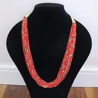 red and gold seed bead necklace by molly & pearl