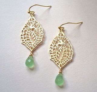gold paisley leaf earrings by a box for my treasure