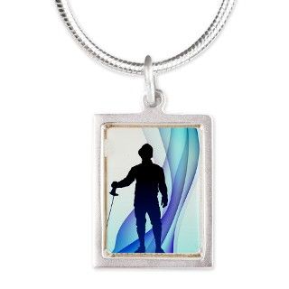 Fencing Sport on Abstrac Silver Portrait Necklace by Admin_CP70839509