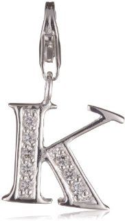 VINANI brand Germany 925 Sterling Silver Charm Pendant Alphabet Initial Letter K shiny Zirconia white HKC Jewelry