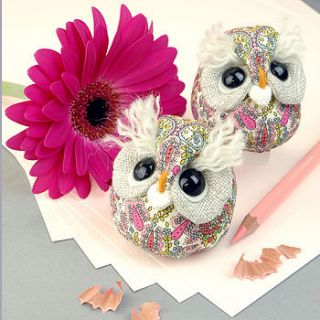 liberty fabric handmade paperweight owl by mirjami design