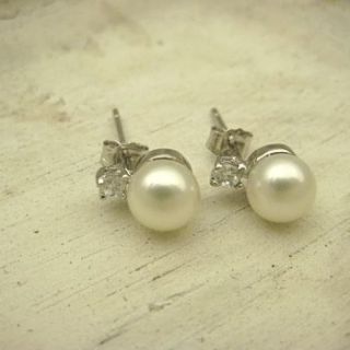 pearl and cubic zirconia stud earrings by tigerlily jewellery