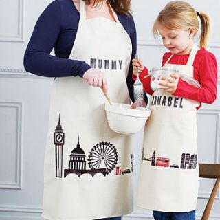 personalised london print apron set by 3 blonde bears