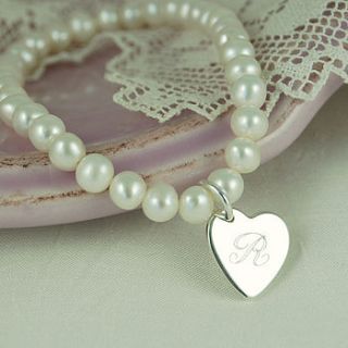 personalised pearl bracelet with vintage style initial by highland angel