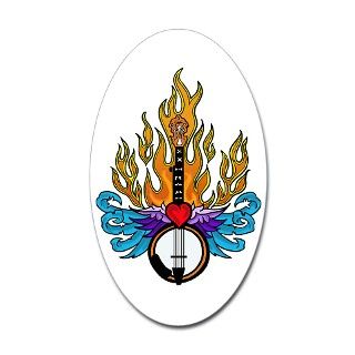 Flaming Banjo Tattoo Oval Decal by westvon