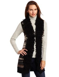 525 America Women's Fair Isle Fringe Vest, Black, Medium Sweater Vests