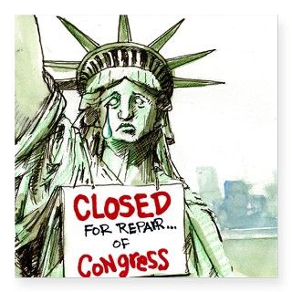 Lady Liberty Closed 4 Congress Sticker by RickLondonCartoons