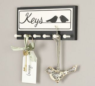 love birds wooden black and white wall key rack by dibor