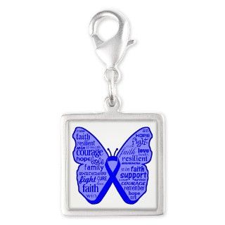 Butterfly Colon Cancer Ribbon Silver Square Charm by hopeanddreams