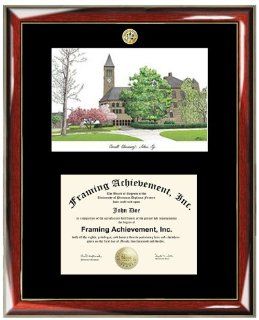 Cornell University Lithograph Matted Diploma Frame   Choice of College Major Gold Seal Insignia   Premium Wood Glossy Prestige Mahogany with Gold Accents   Single Black Mat   Double Frames