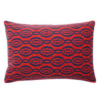 knitted blue & red link cushion by seven gauge studios