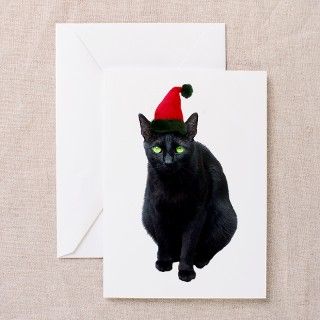 Black Cat Santa Greeting Cards (Pk of 10) by catsclips