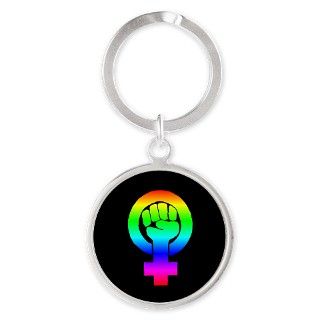 Rainbow feminist symbol Round Keychain by PurplePlanet