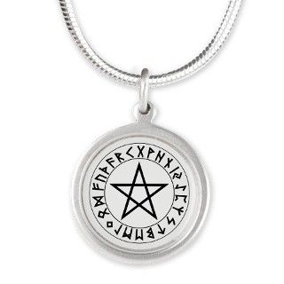 Rune Pentacle Shield Silver Round Necklace by 0812edmab