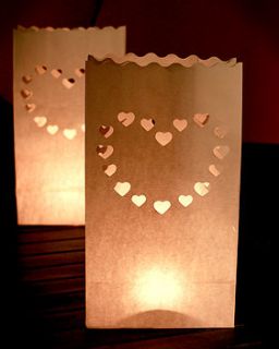ten heart shaped white candle lanterns by light a lantern