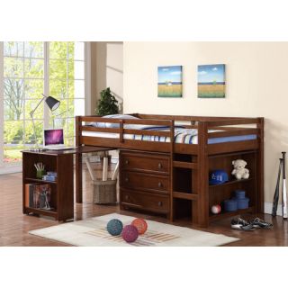 Donco Kids Twin Low Loft Bed with Roll Out Desk, Chest, and Bookcase