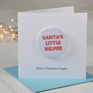 personalised santa's little helper badge card by twenty seven