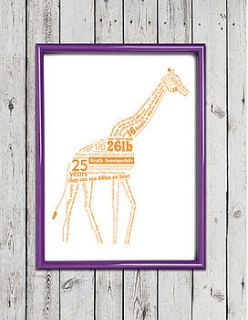 giraffe facts typographic screen print by susan taylor