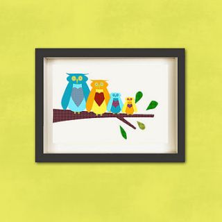 owl family illustration print by indira albert