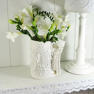 lace vase jar wrap by the cotton potter