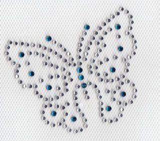 Butterfly Iron On Hot Fix Rhinestone Transfer   Clear and Blue