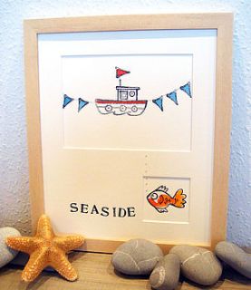 personalised 'boat and flags' handmade print by inky rose