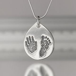 personalised hand and footprint necklace by touch on silver
