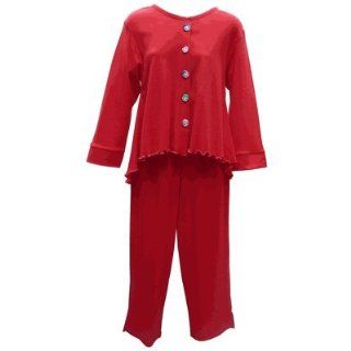 RocketWear Funny Face Cherry Red Long Sleeve Cotton Knit Capri Pajamas/Loungewear