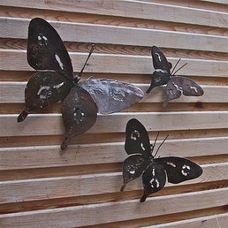 metal butterfly garden wall art set of three by london garden trading