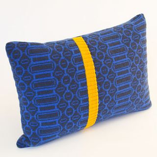 blue knitted cushion by seven gauge studios