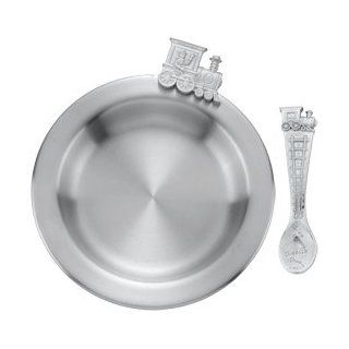 DANFORTH PEWTER TRAIN BABY DISH AND SPOON SET  Baby