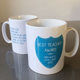 custom award mug for teachers by pearl and earl