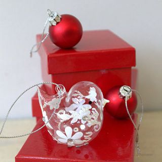 glass floral bird bauble by ella james