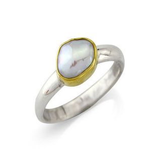 oval pearl silver ring set in 18ct gold by argent of london