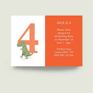 25 personalised dinosaur number invites by the note studio