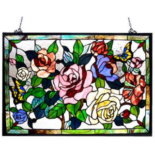 Chloe Lighting Tiffany Style Roses / Butterflies Design Window Panel