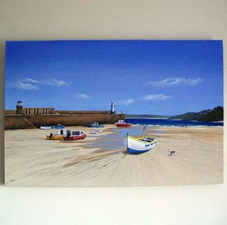 harbour boats painting on canvas by julian richards art